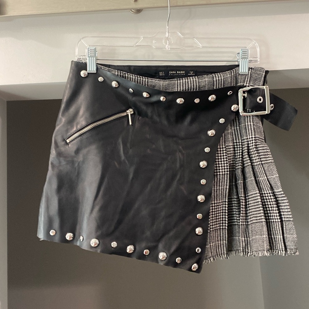 Zara Skort - Black "Faux Leather"/Black Plaid Underskirt, Size "S"
